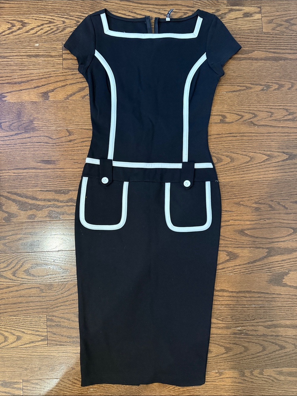 VIJO Couture - Classic Black Sheath Dress with White Trim